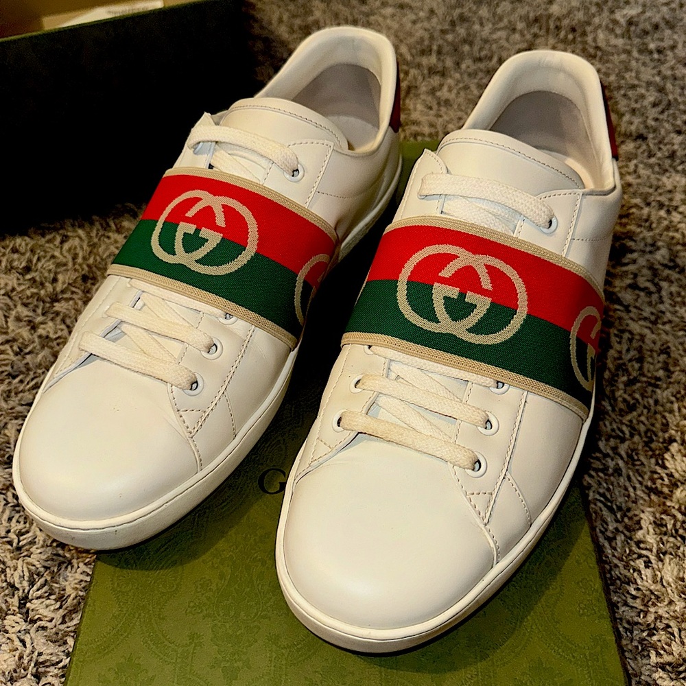 Gucci Ace Elastic Logo Web Sneakers - Picture 1 of 8